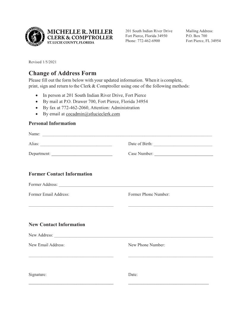 Change Of Address Form | Pdf Fpdf Docx | Florida