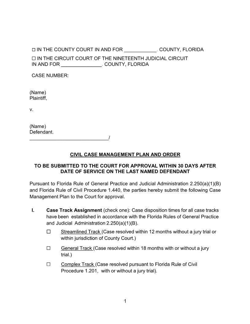 Civil Case Management Plan And Order {StLu CCMPO} | Pdf Fpdf Docx | Florida