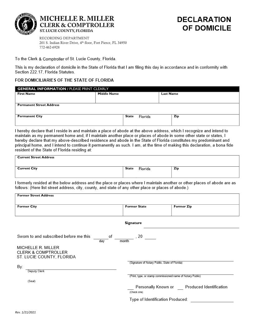 Declaration Of Domicile | Pdf Fpdf Doc Docx | Florida