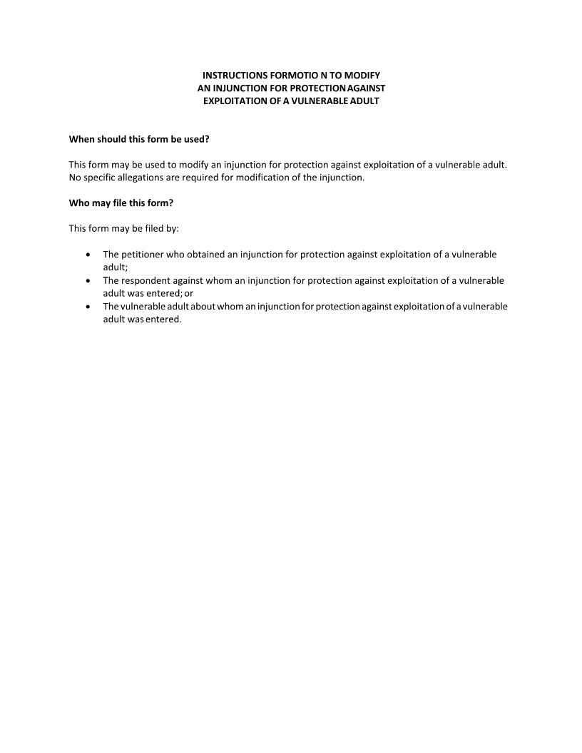Motion To Modify Injunction Against Exploitation Of Vulnerable Adult | Pdf Fpdf Docx | Florida