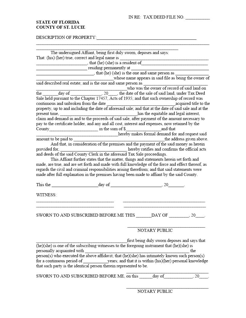 Tax Sale Affidavit | Pdf Fpdf Doc Docx | Florida
