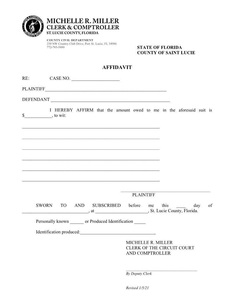 Affidavit (Amount Owed) | Pdf Fpdf Doc Docx | Florida