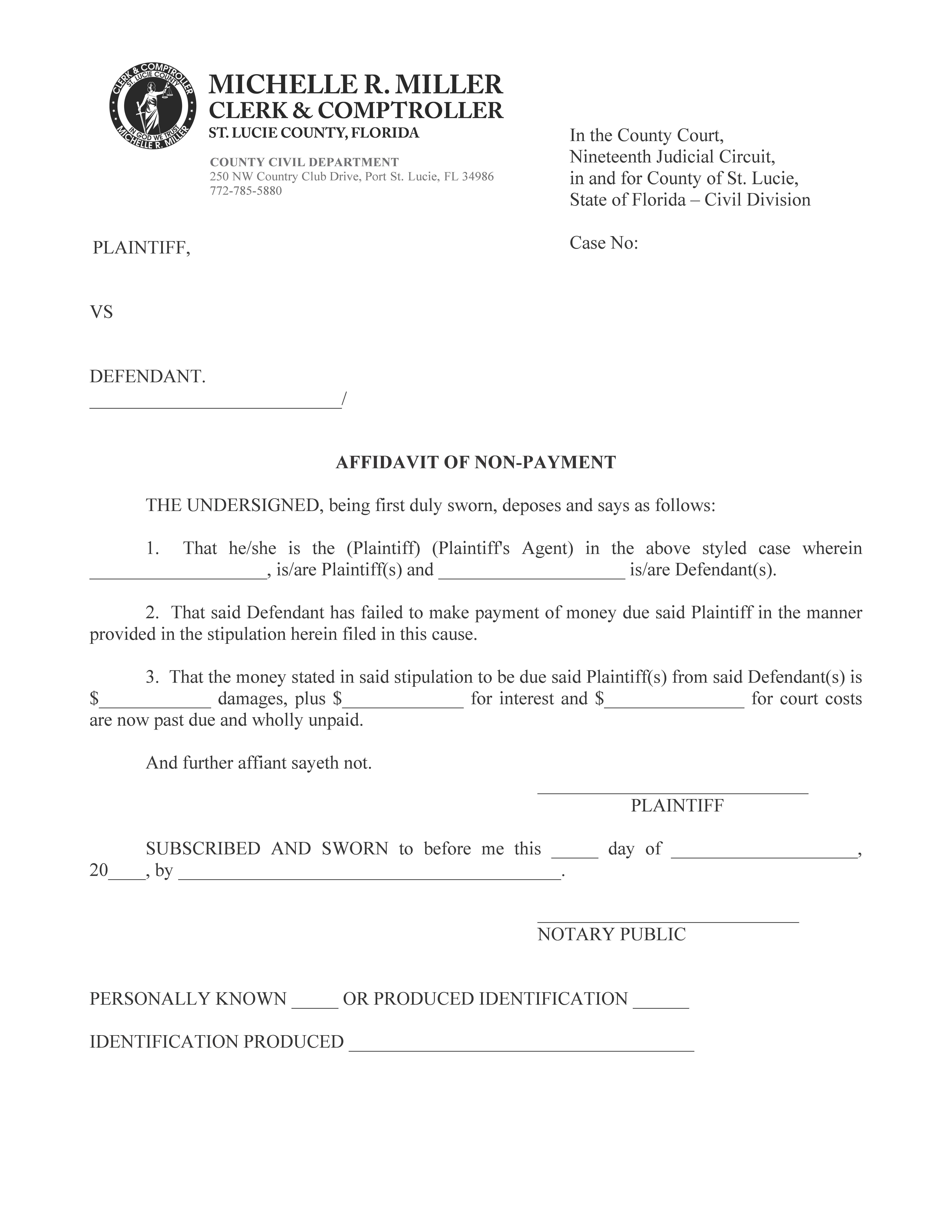 Affidavit Of Non-Payment | Pdf Fpdf Doc Docx | Florida