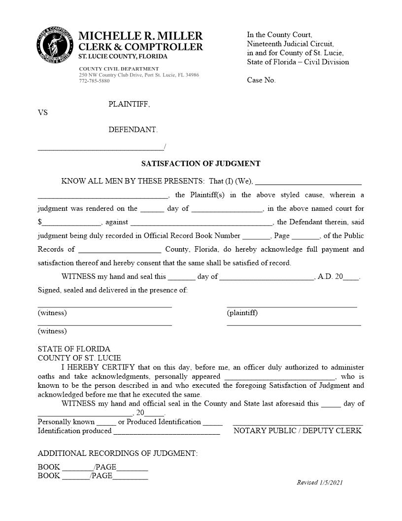 Satisfaction Of Judgment | Pdf Fpdf Doc Docx | Florida