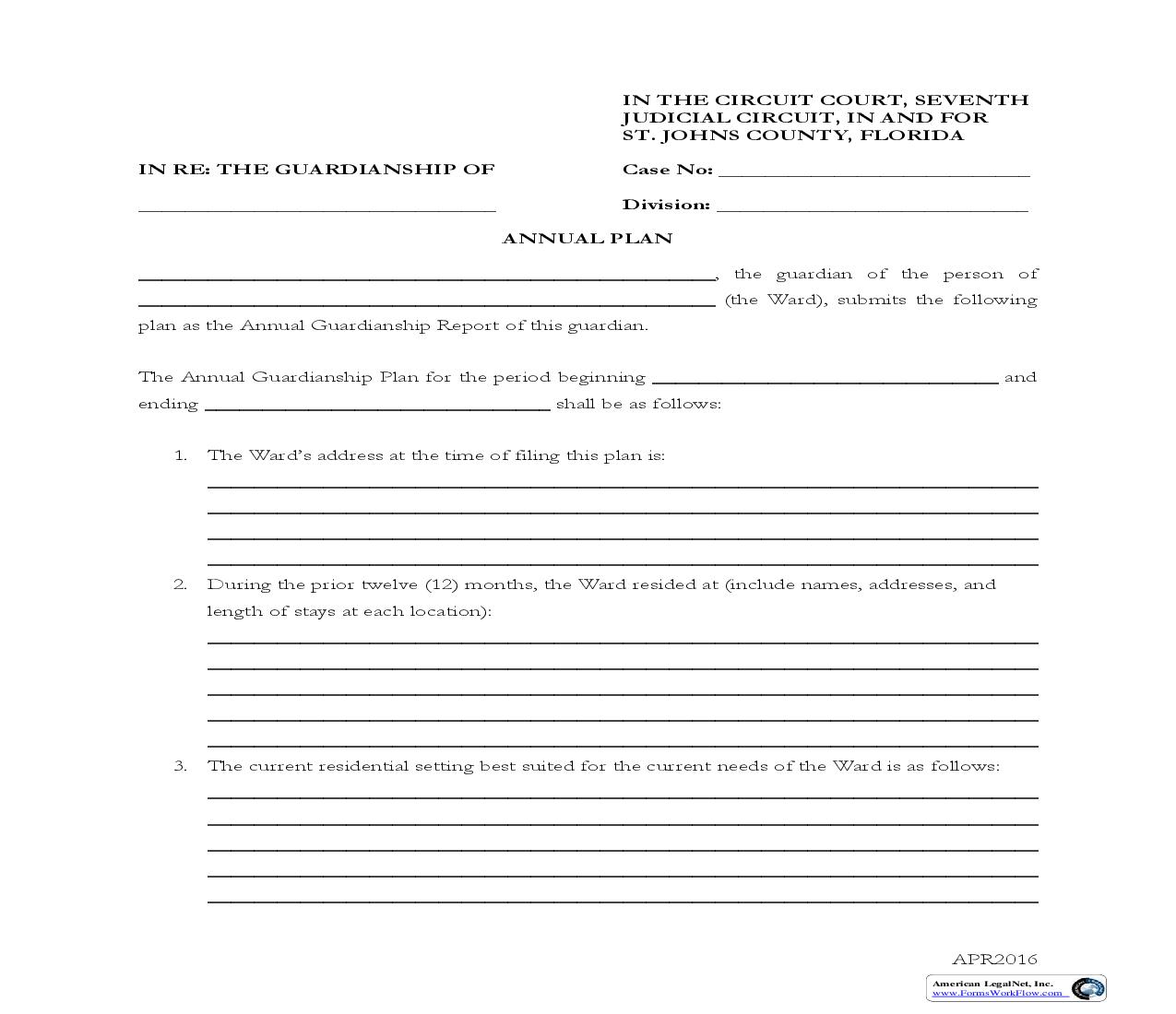 Annual Plan (Guardianship) | Pdf Fpdf Doc Docx | Florida