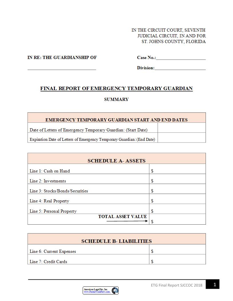 Final Report Of Emergency Temporary Guardian | Pdf Fpdf Docx | Florida