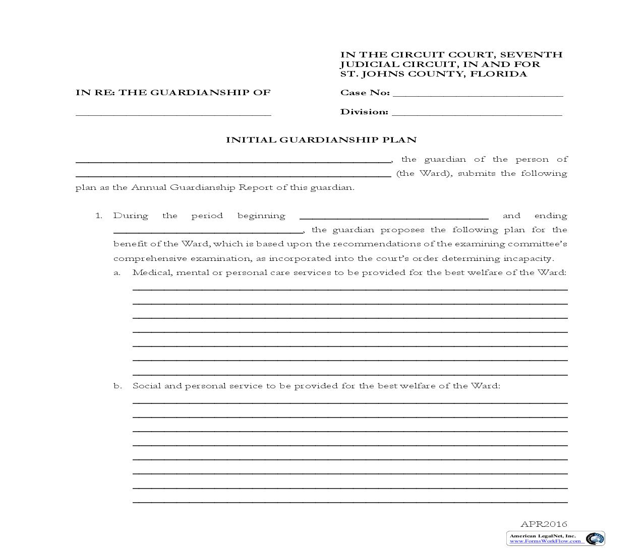 Initial Guardianship Plan | Pdf Fpdf Doc Docx | Florida