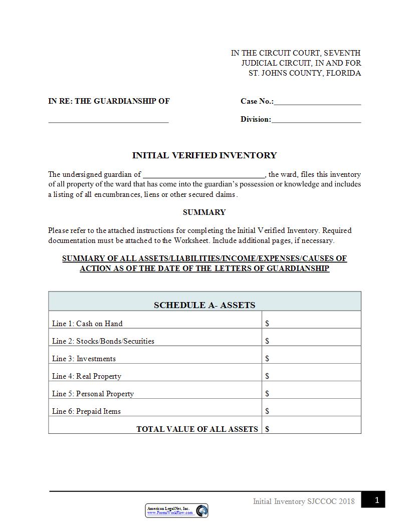 Initial Verified Inventory (Guardianship) | Pdf Fpdf Docx | Florida