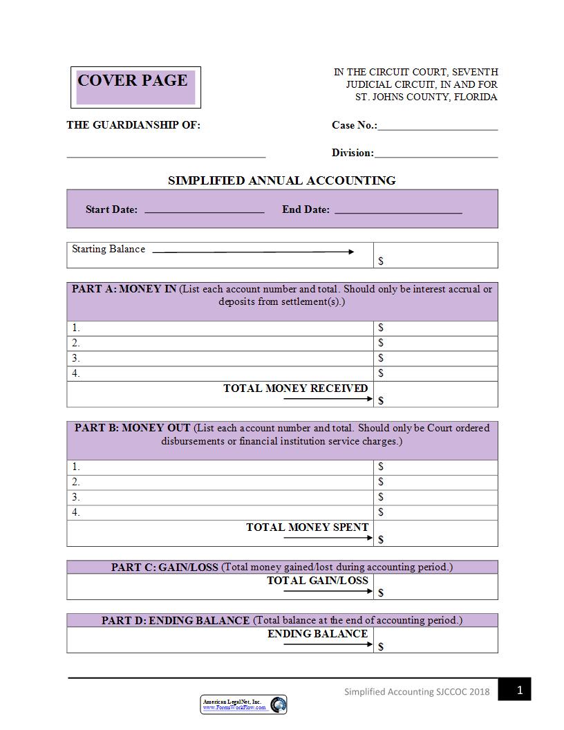 Simplified Annual Accounting (Guardianship) | Pdf Fpdf Docx | Florida