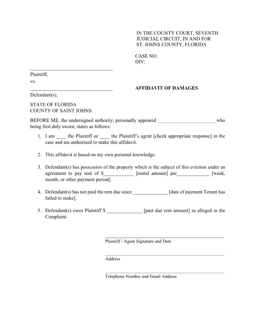 Affidavit Of Damages | Pdf Fpdf Docx | Florida