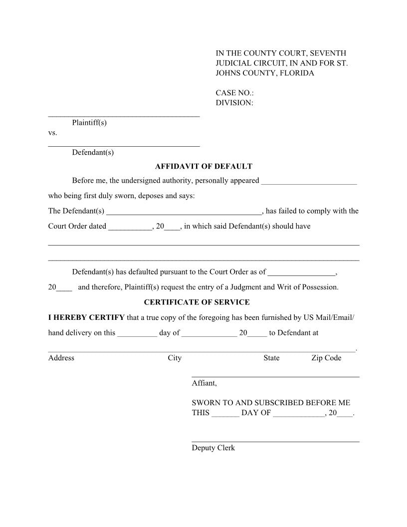 Affidavit Of Default | Pdf Fpdf Docx | Florida