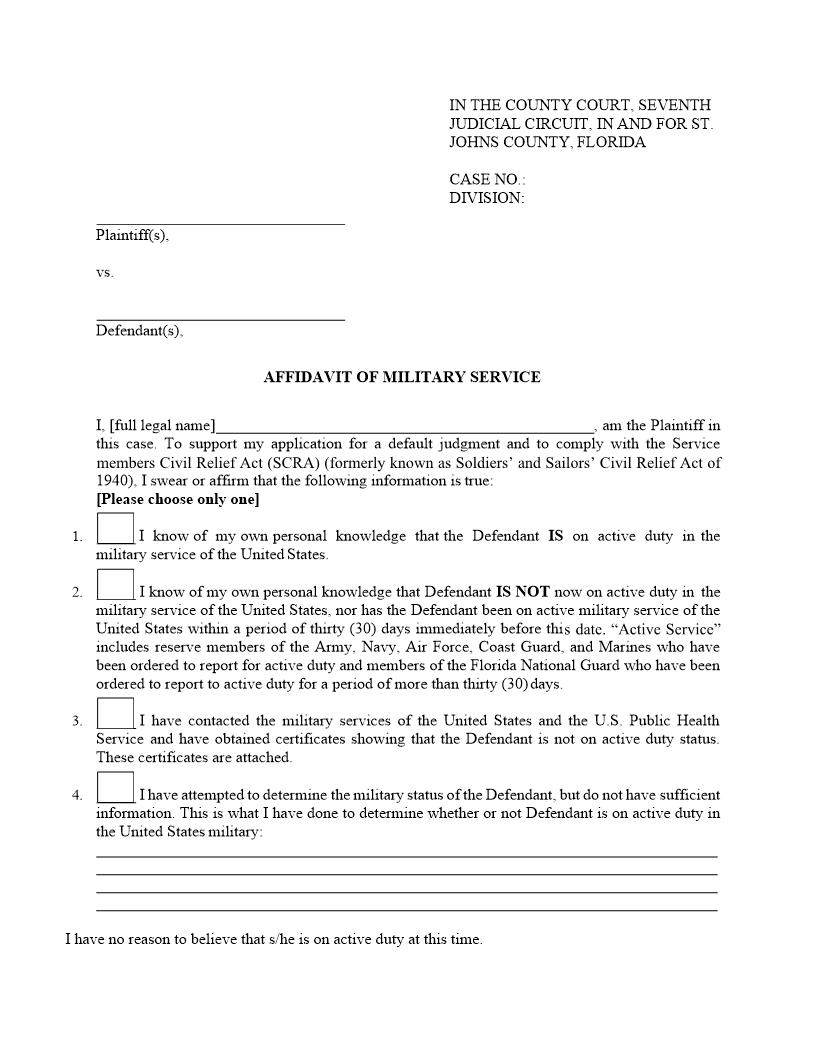 Affidavit Of Military Service | Pdf Fpdf Docx | Florida