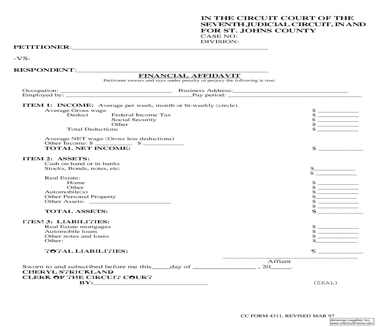 Financial Affidavit |  | Florida