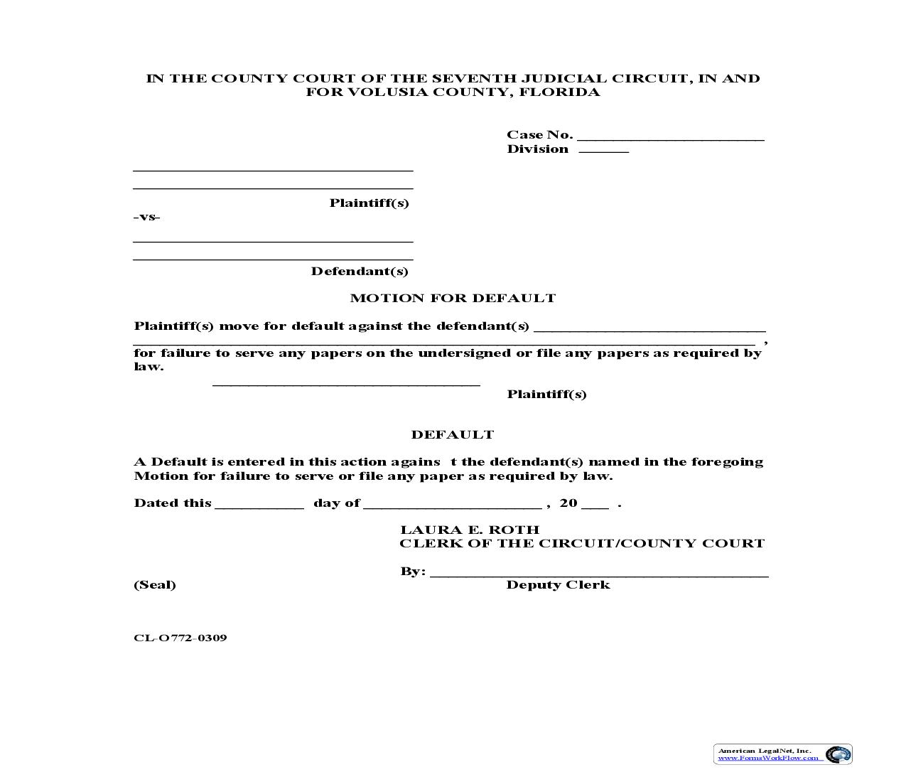 Motion For Default And Default | Pdf Fpdf Doc Docx | Florida