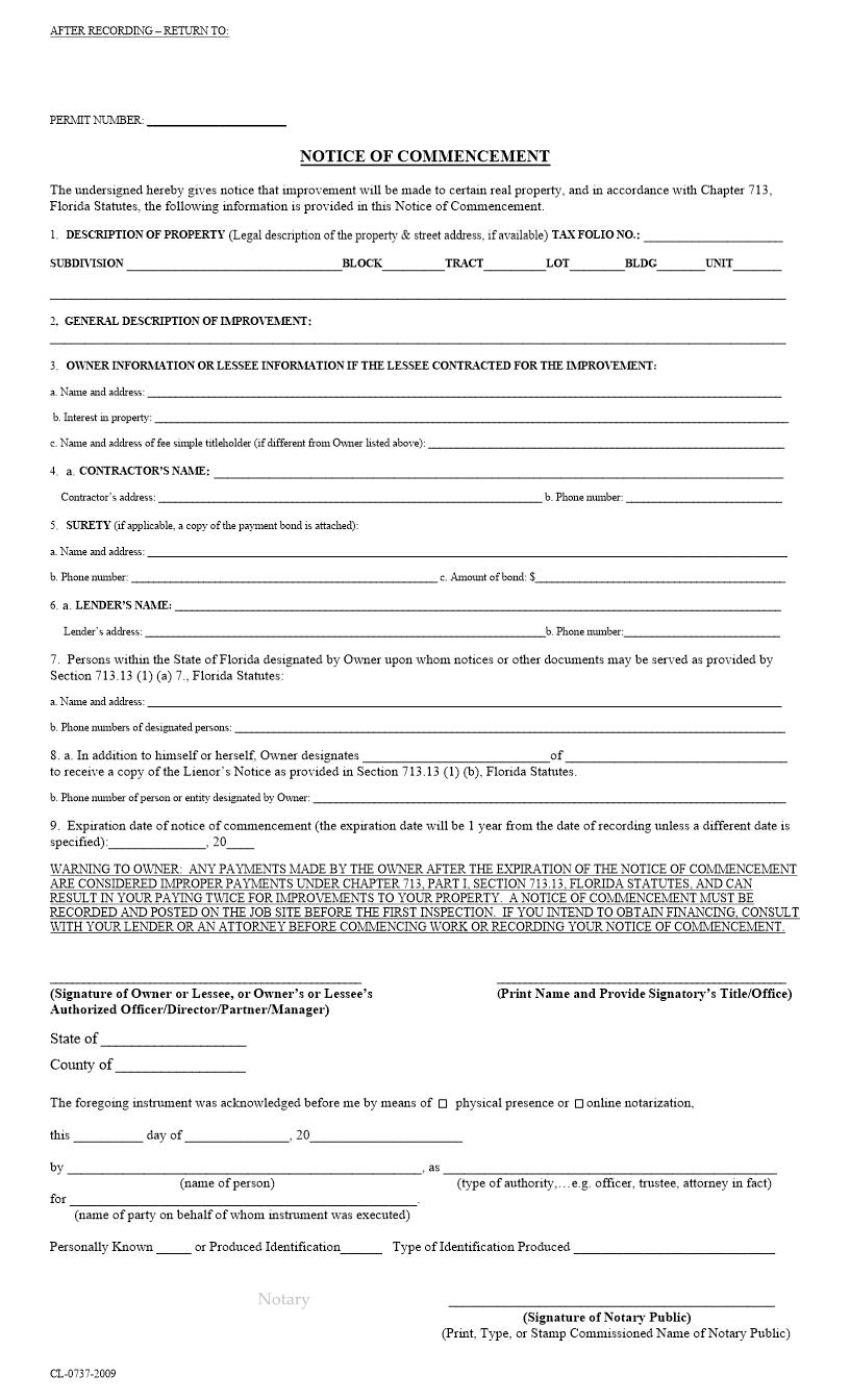 Notice Of Commencement | Pdf Fpdf Docx | Florida