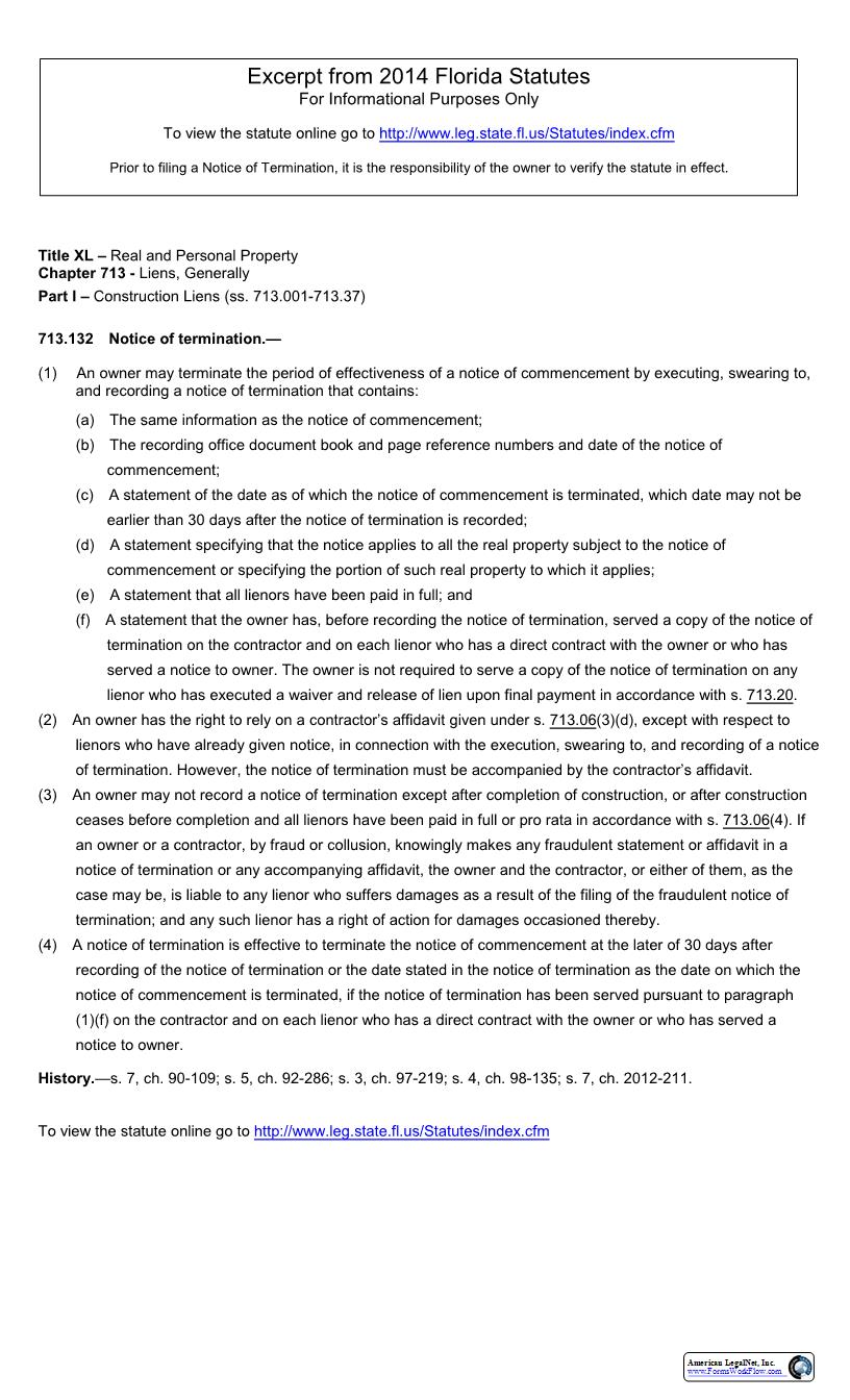 Termination Of Notice Of Commencement | Pdf Fpdf Docx | Florida