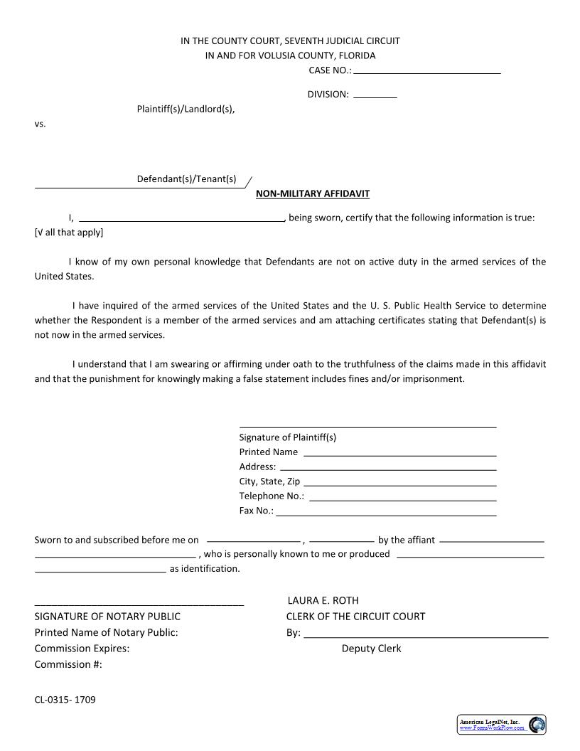 Non-Military Affidavit | Pdf Fpdf Docx | Florida