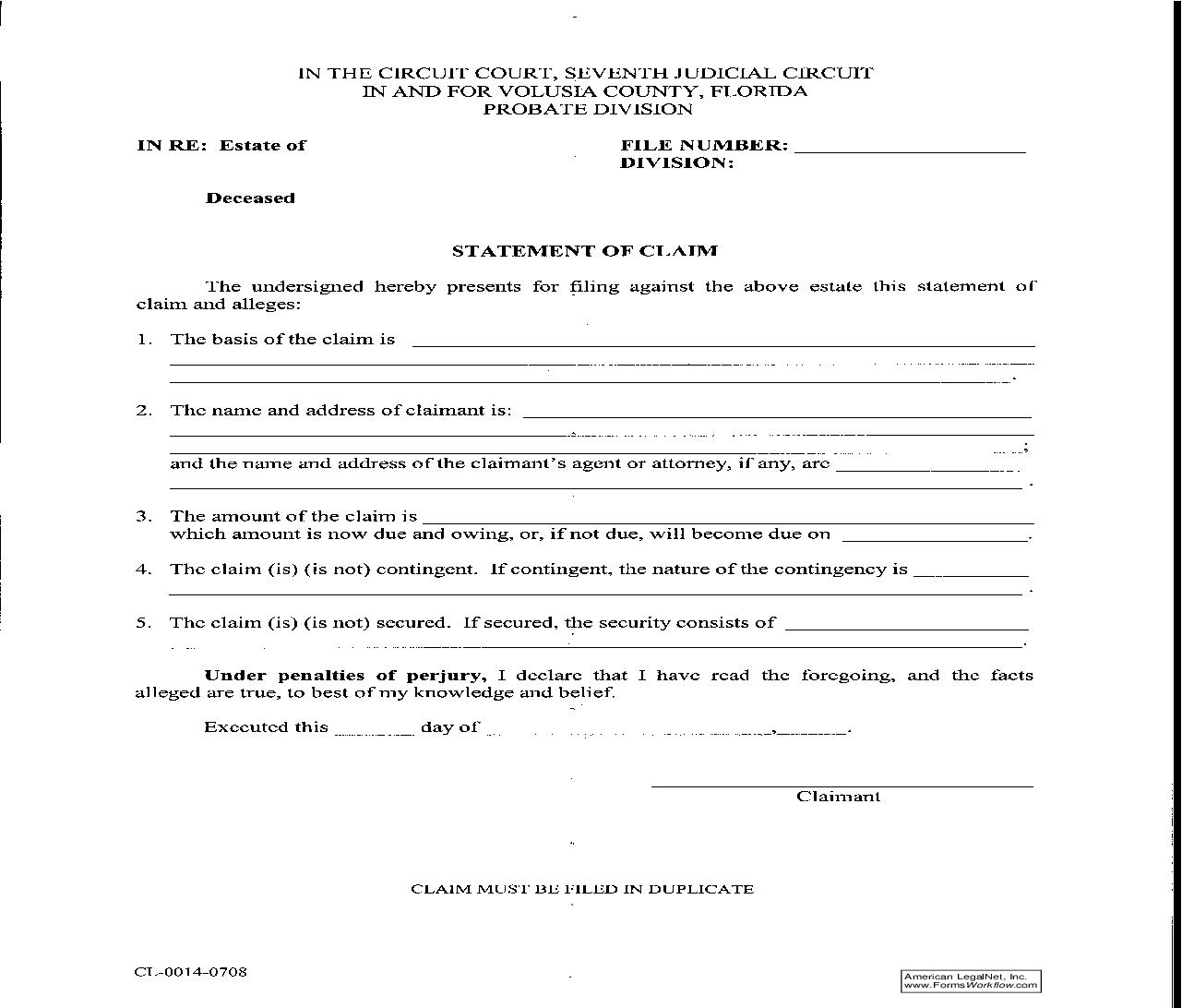 Statement Of Claim | Pdf Fpdf Doc Docx | Florida