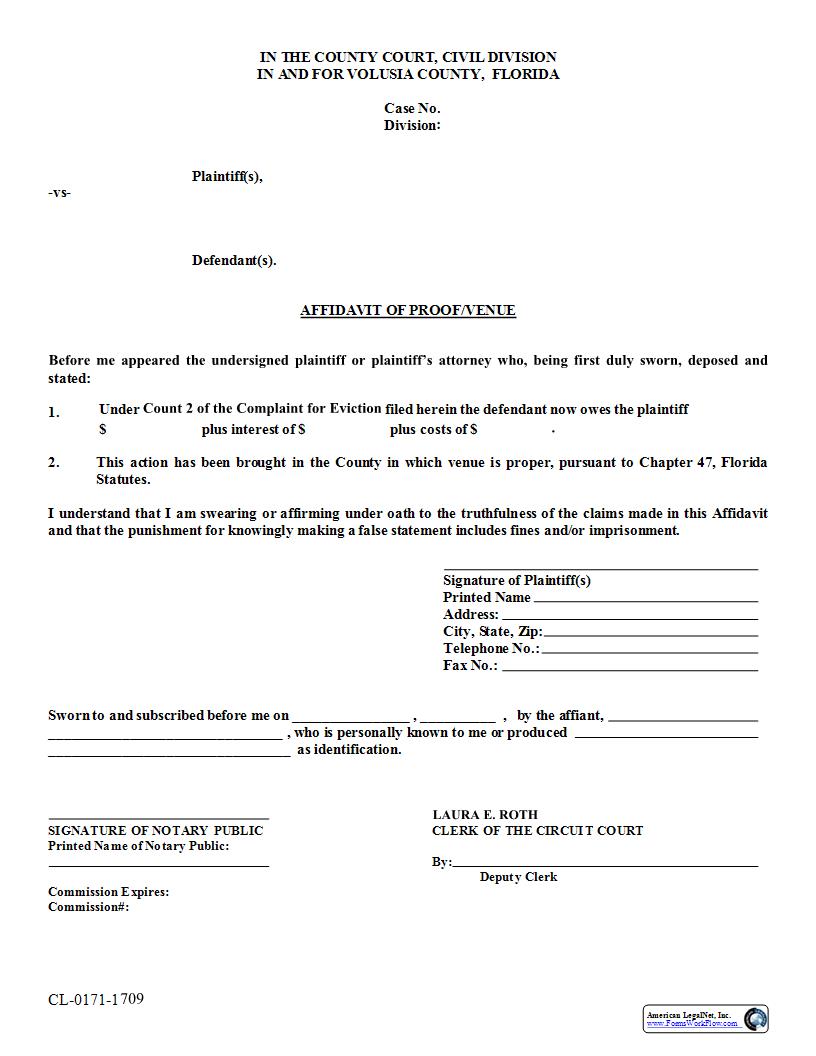 Affidavit Of Proof-Venue | Pdf Fpdf Docx | Florida