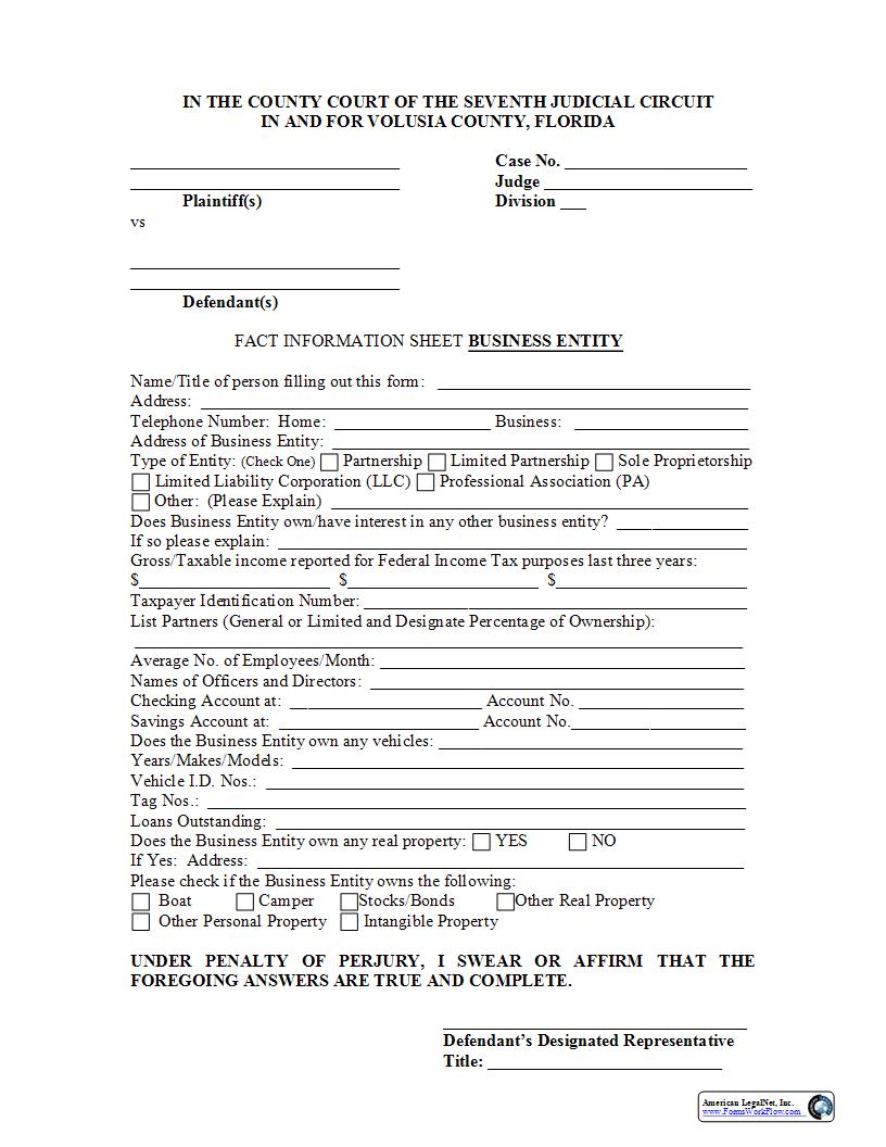 Fact Information Sheet Business Entity | Pdf Fpdf Docx | Florida