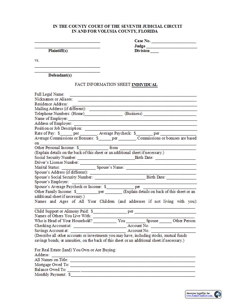 Fact Information Sheet Business Individual | Pdf Fpdf Docx | Florida
