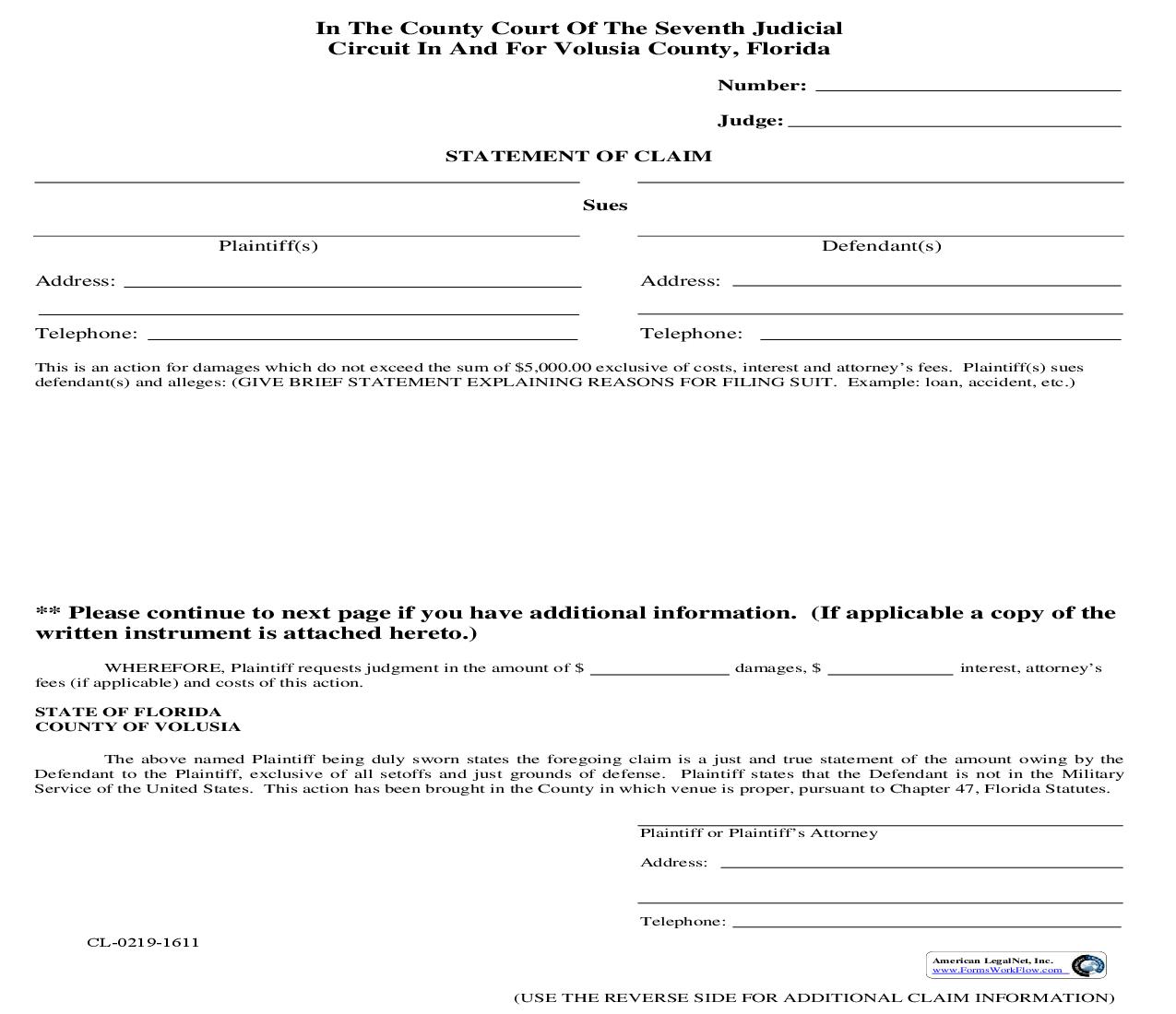 Statement Of Claim | Pdf Fpdf Doc Docx | Florida