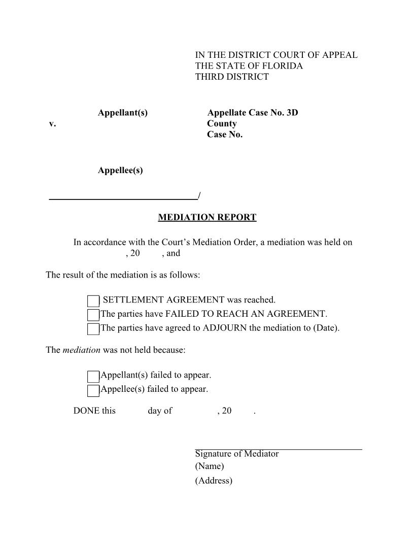 Mediation Report {3DCA MR} | Pdf Fpdf Docx | Florida