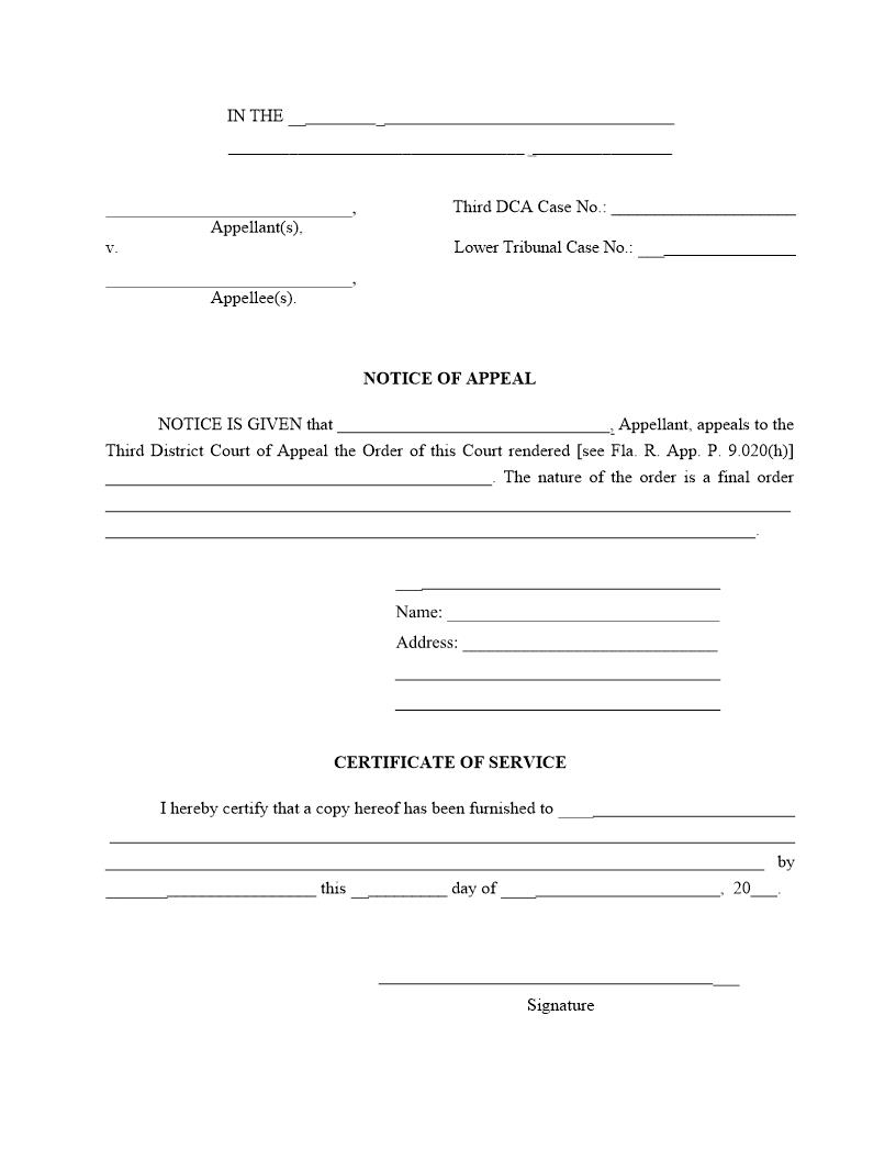 Notice Of Appeal {3DCA NoA} | Pdf Fpdf Docx | Florida