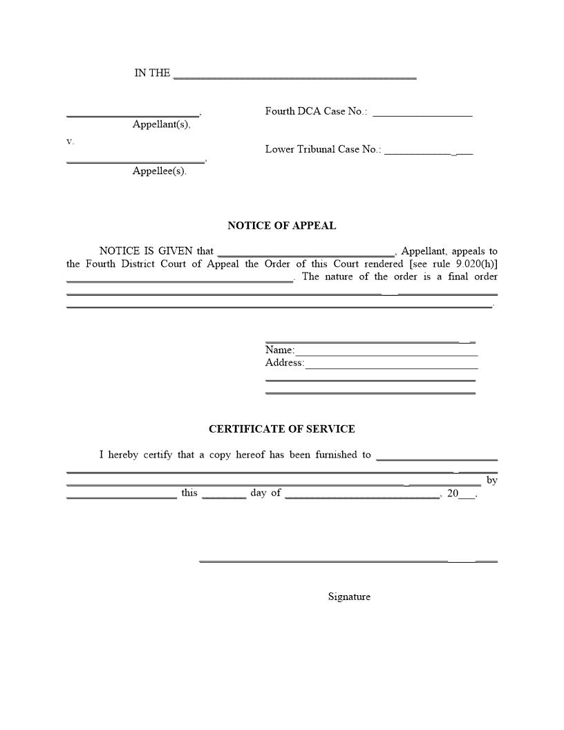 Notice Of Appeal {4CoA-NoA} | Pdf Fpdf Docx | Florida