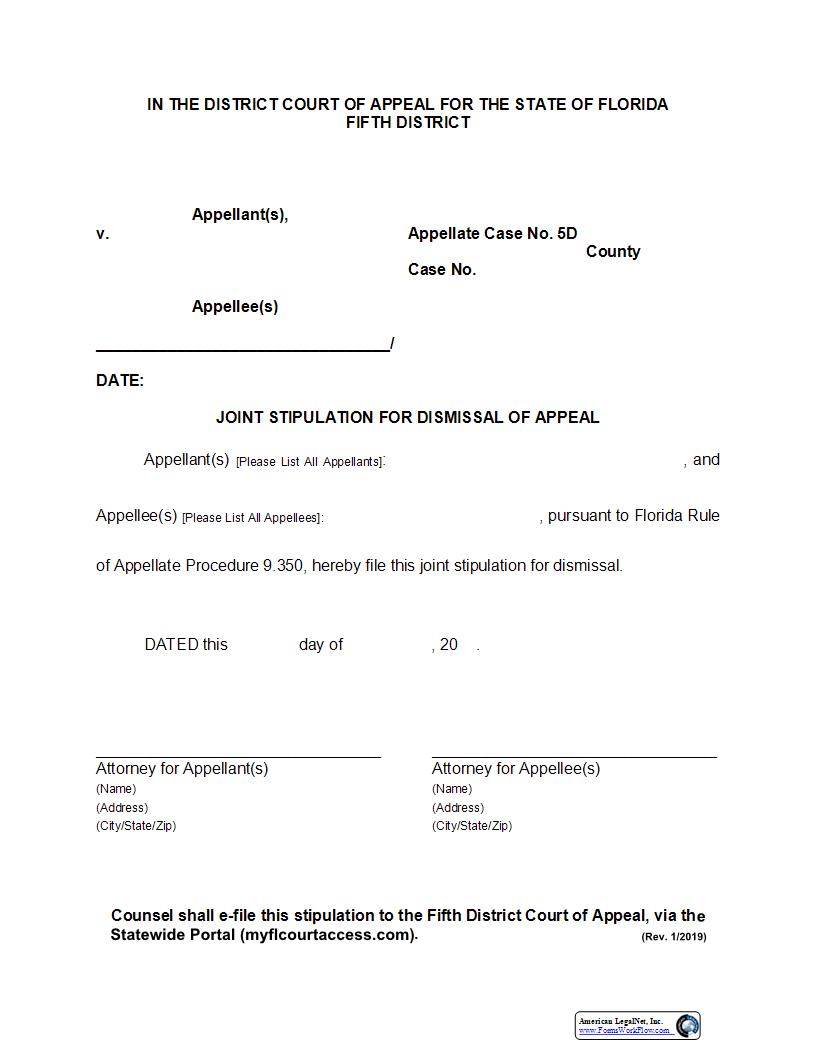 Joint Stipulation For Dismissal Of Appeal | Pdf Fpdf Docx | Florida