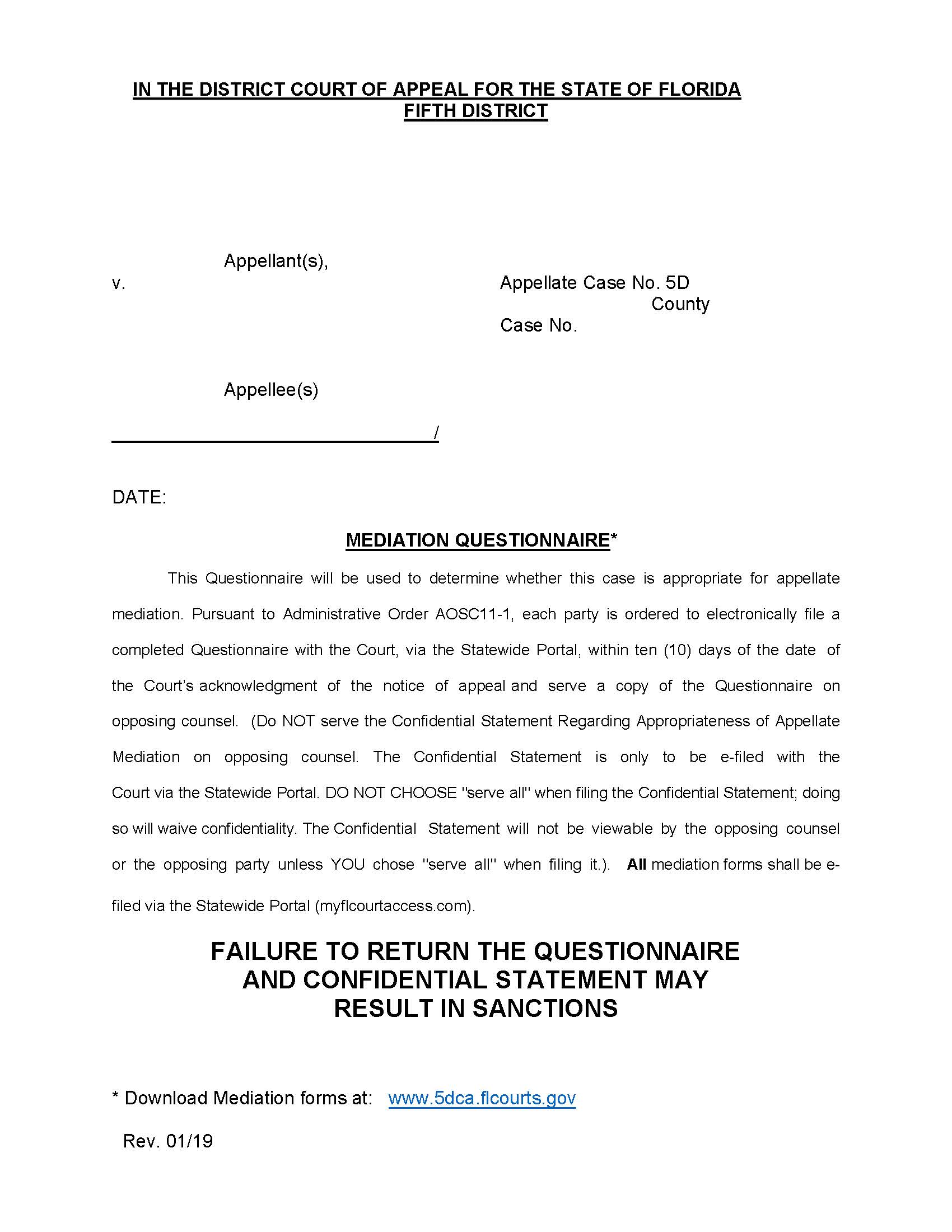 Mediation Questionnaire | Pdf Fpdf Docx | Florida