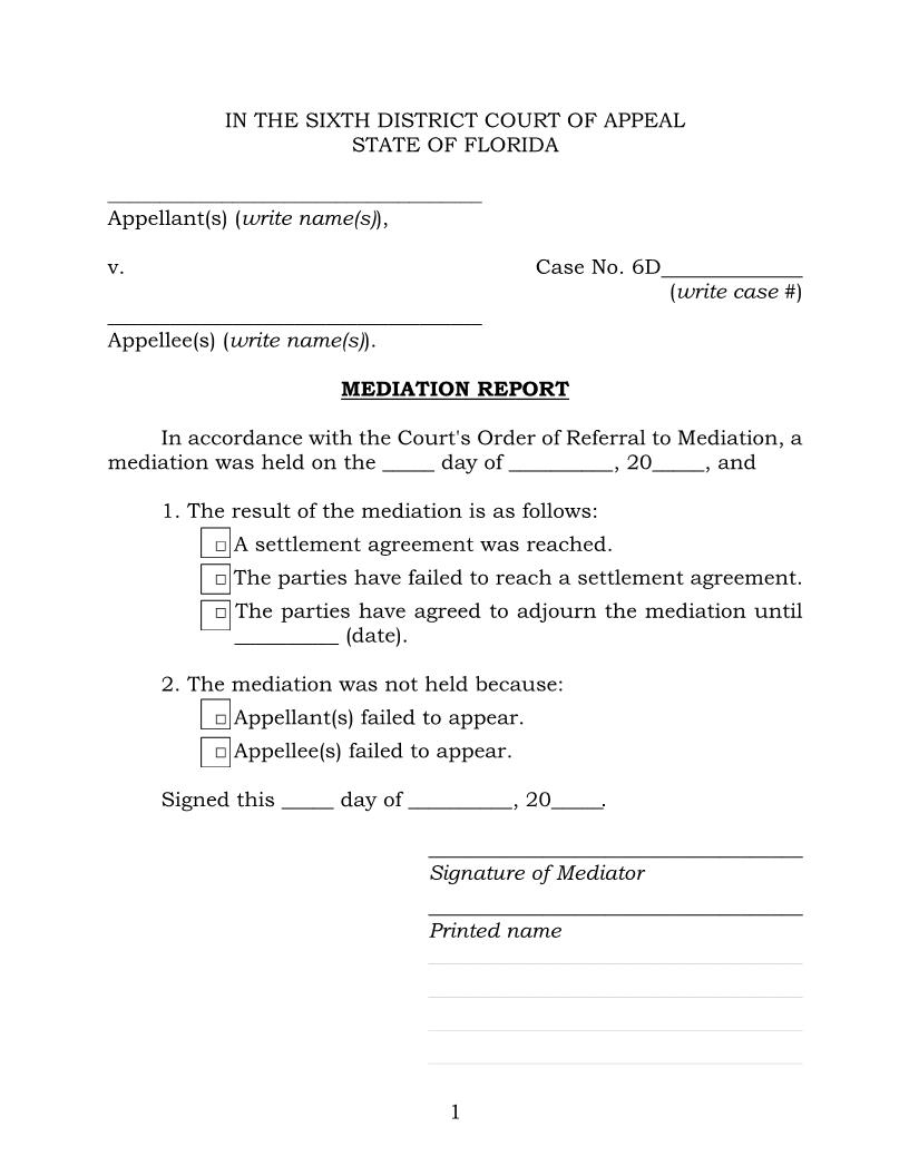Mediation Report {6DCA MR} | Pdf Fpdf Docx | Florida