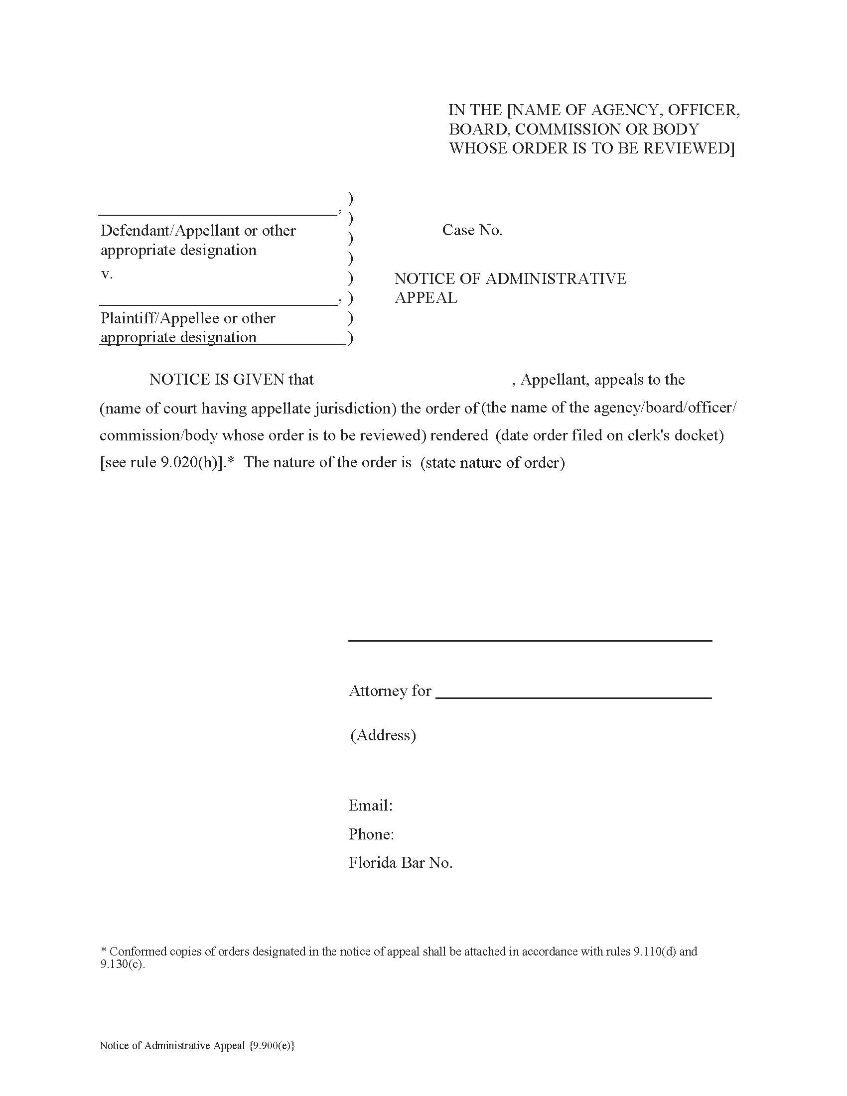 Notice Of Administrative Appeal {9.900(e)} | Pdf Fpdf Docx | Florida