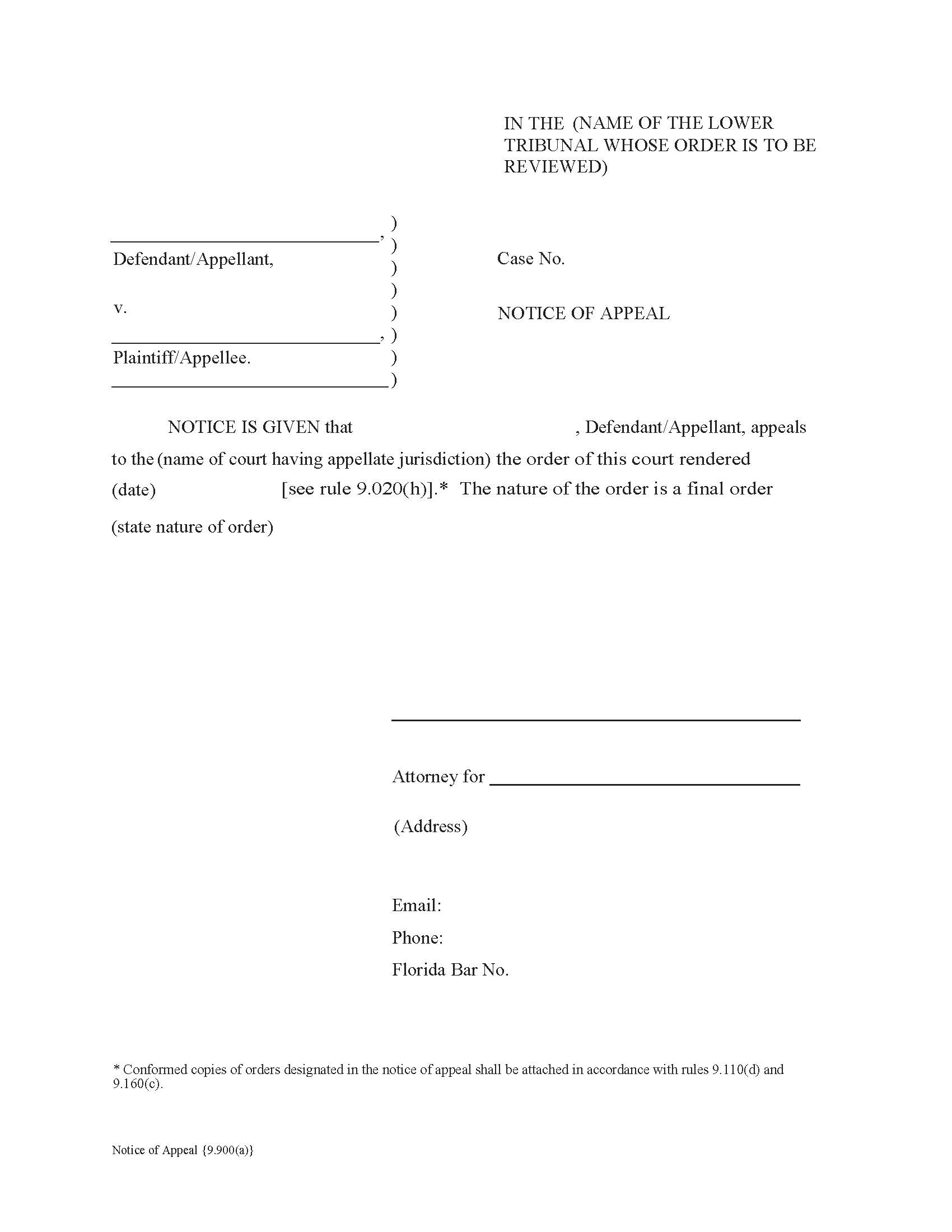 Notice Of Appeal {9.900(a)} | Pdf Fpdf Docx | Florida