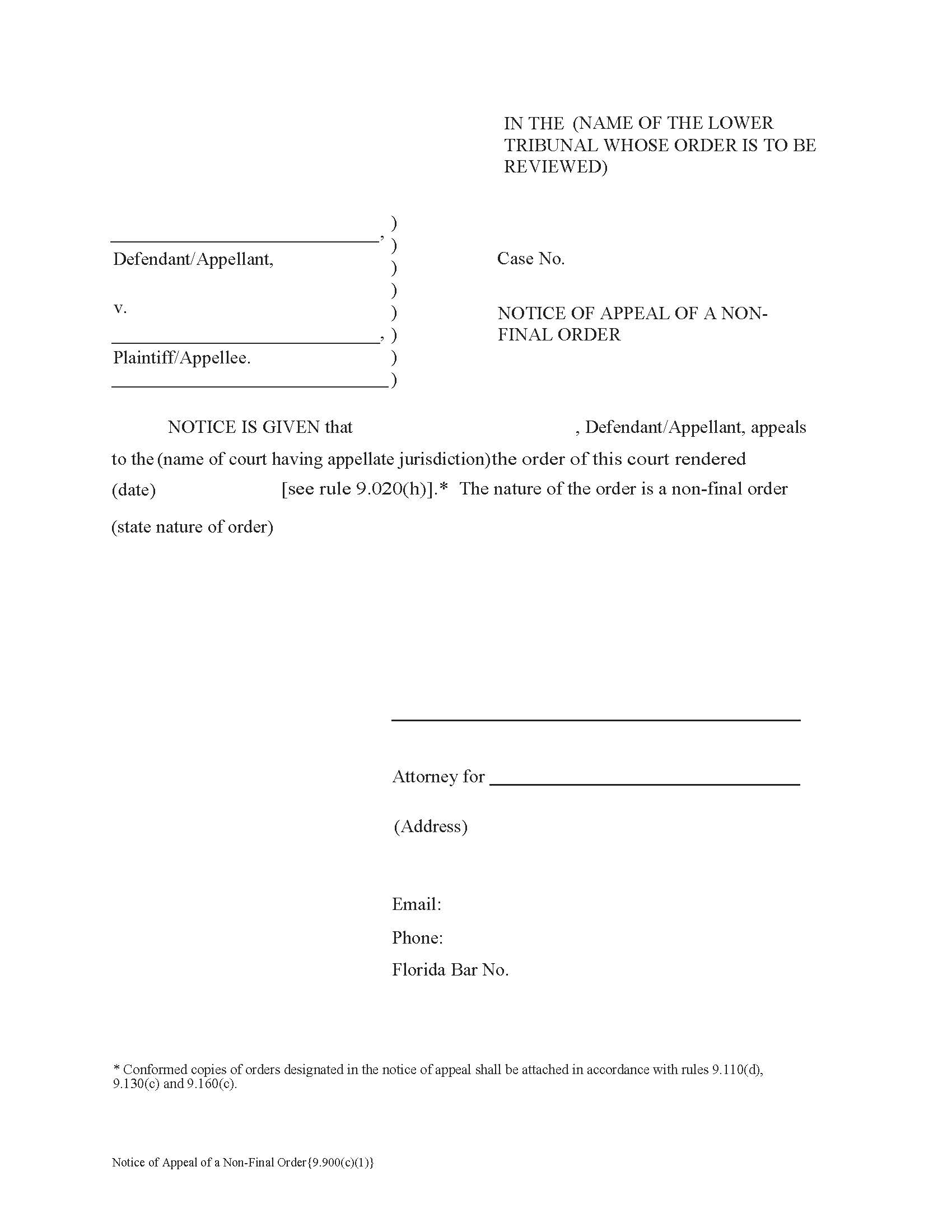 Notice Of Appeal Of A Non-Final Order {9.900(c)(1)} | Pdf Fpdf Docx | Florida
