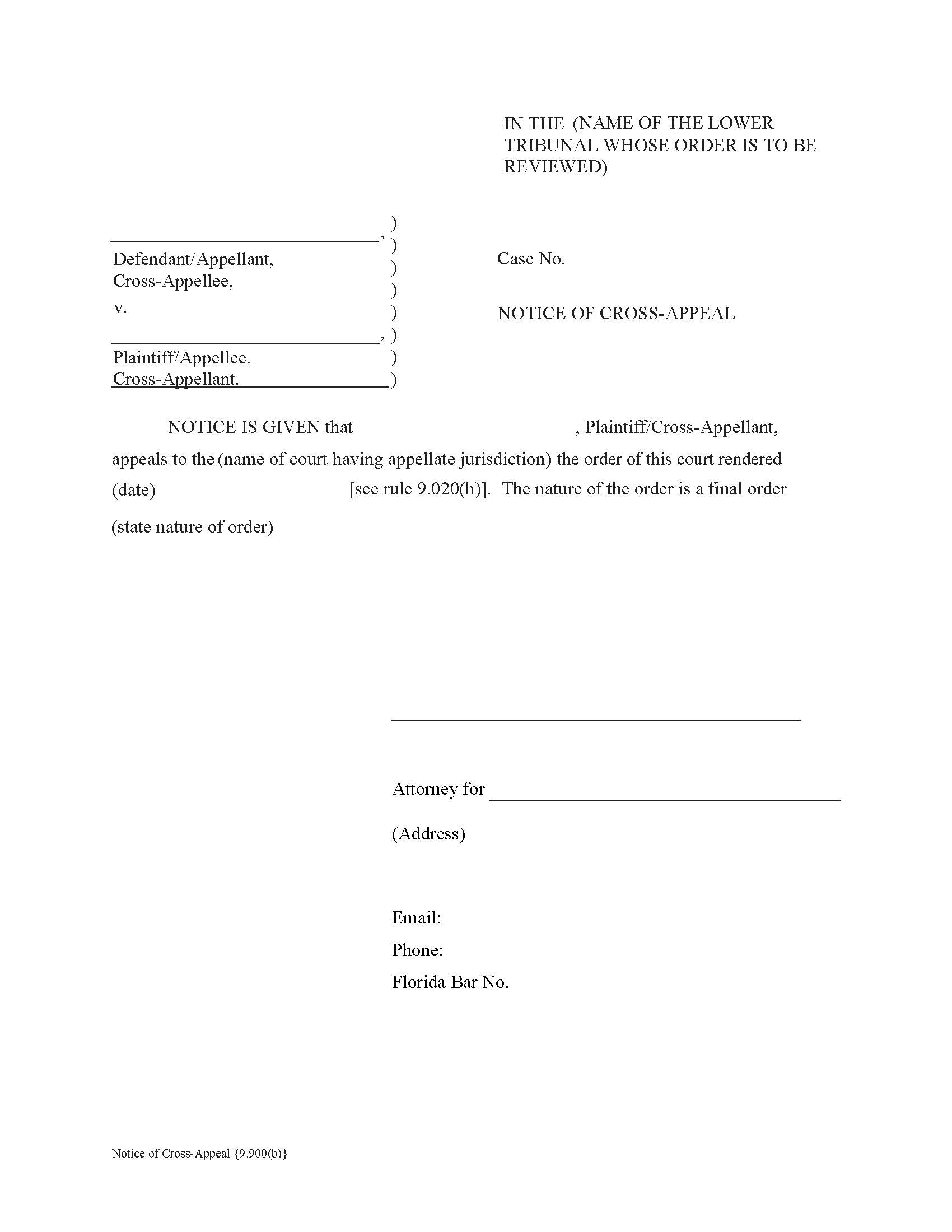 Notice Of Cross-Appeal {9.900(b)} | Pdf Fpdf Docx | Florida