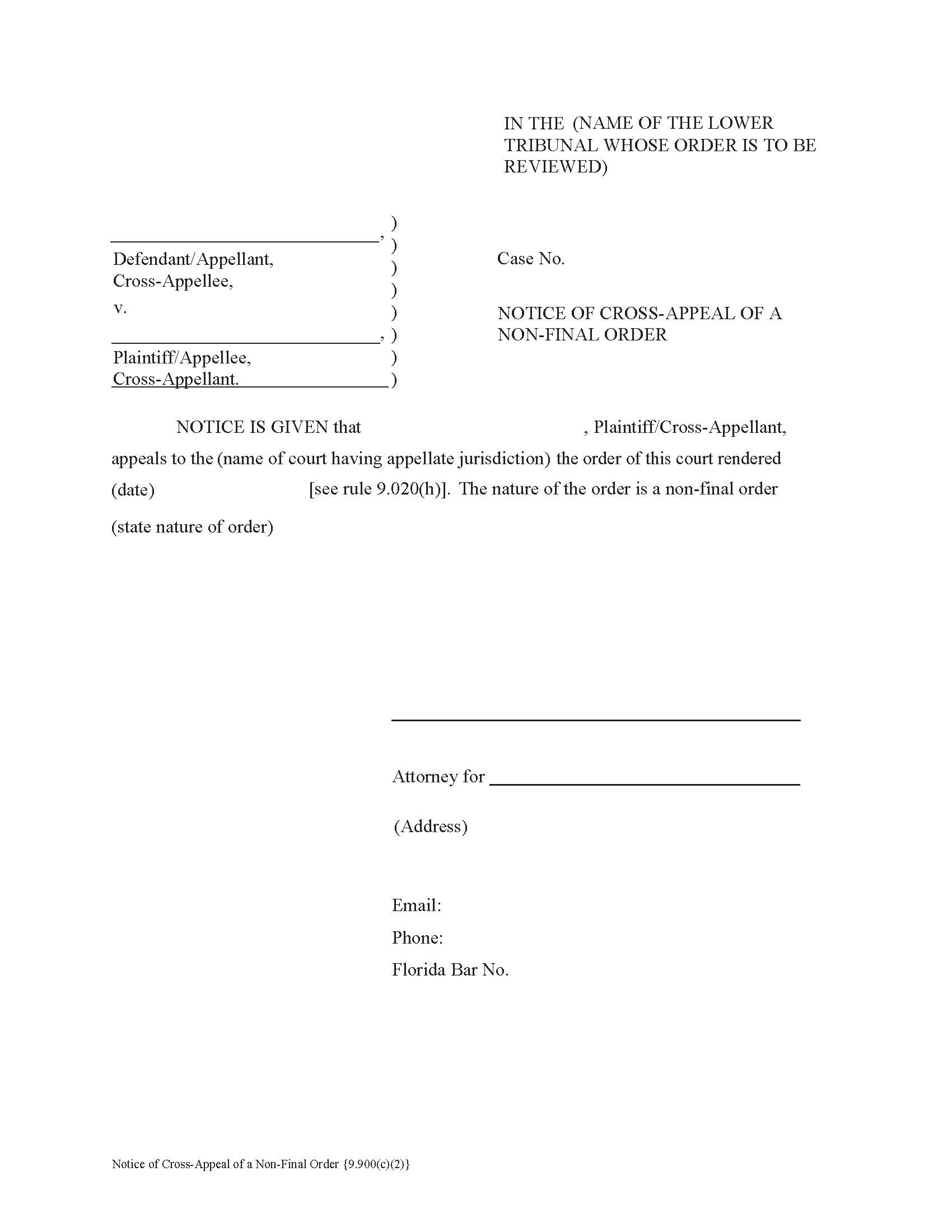 Notice Of Cross-Appeal Of A Non-Final Order {9.900(c)(2)} | Pdf Fpdf Docx | Florida