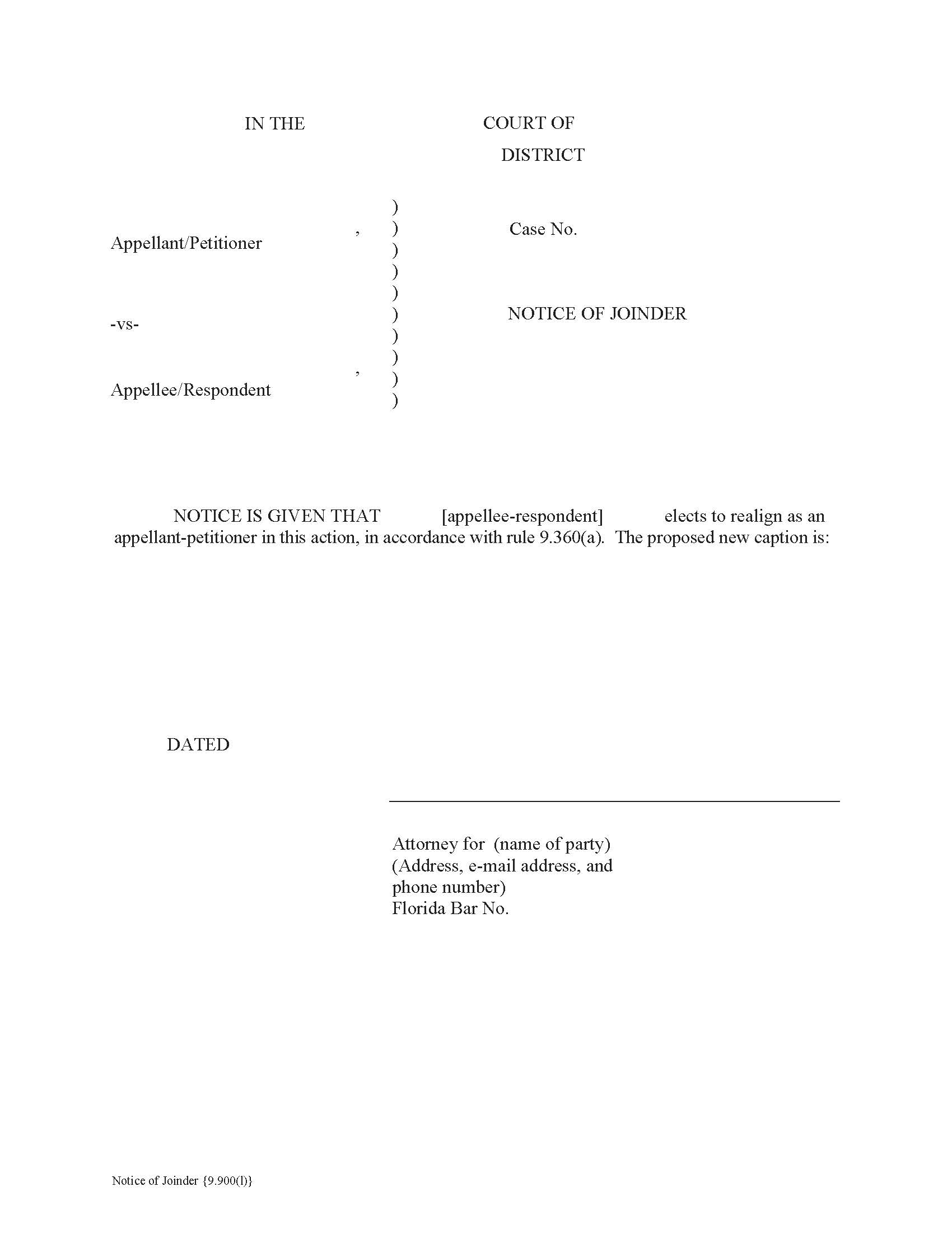 Notice Of Joinder {9.900(l)} | Pdf Fpdf Docx | Florida