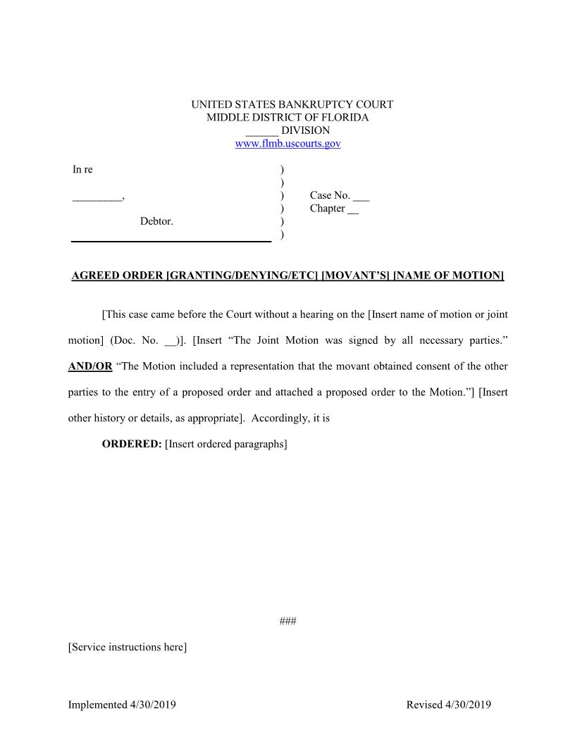 Agreed Order Joint Motion (Sample) | Pdf Fpdf Docx | Florida