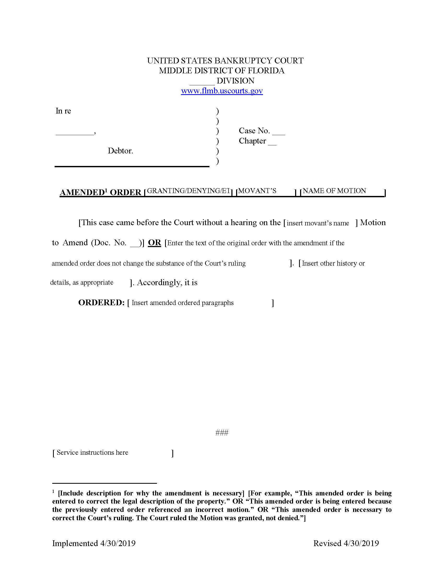 Amended Order On Motion (Sample) | Pdf Fpdf Docx | Florida