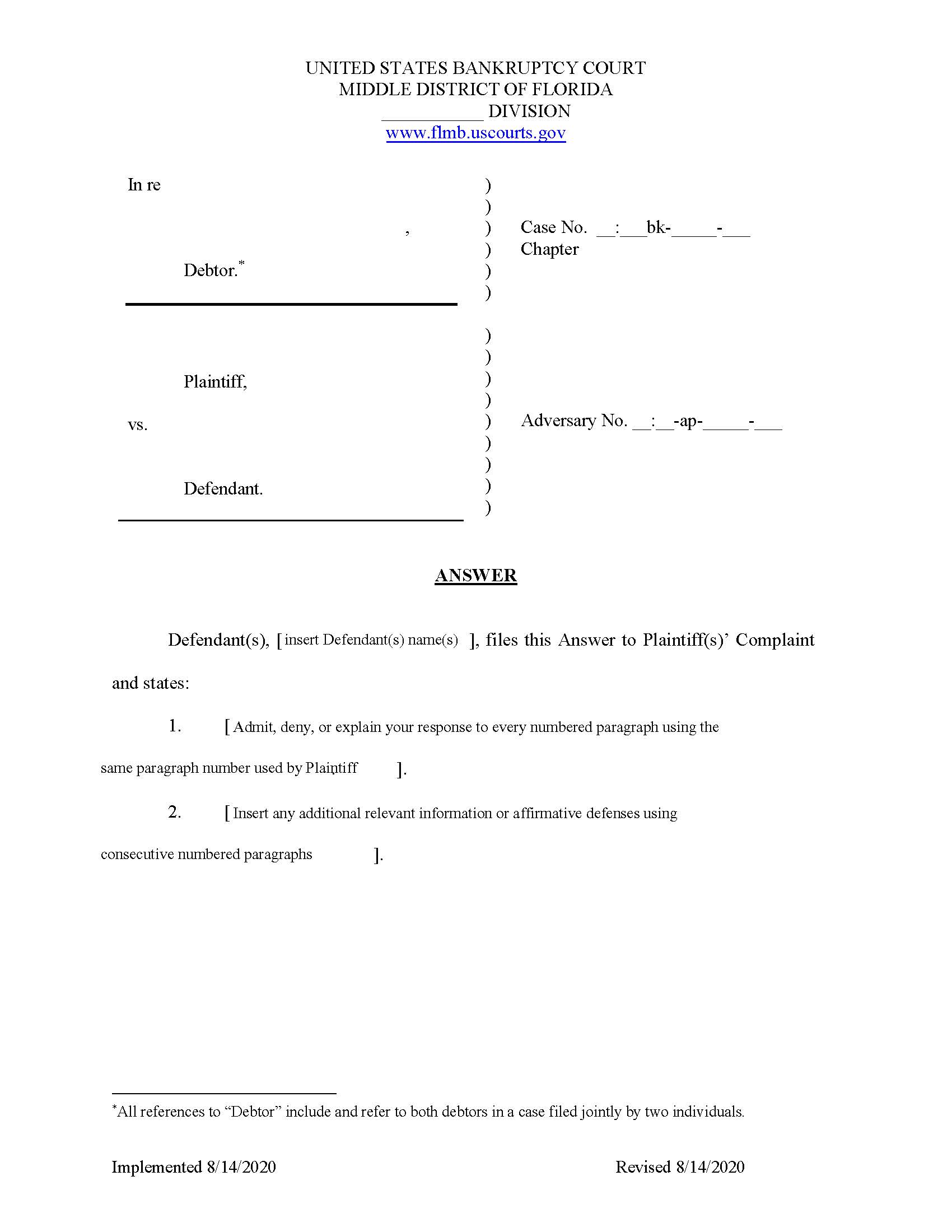 Answer (Adversary) (Sample) | Pdf Fpdf Docx | Florida