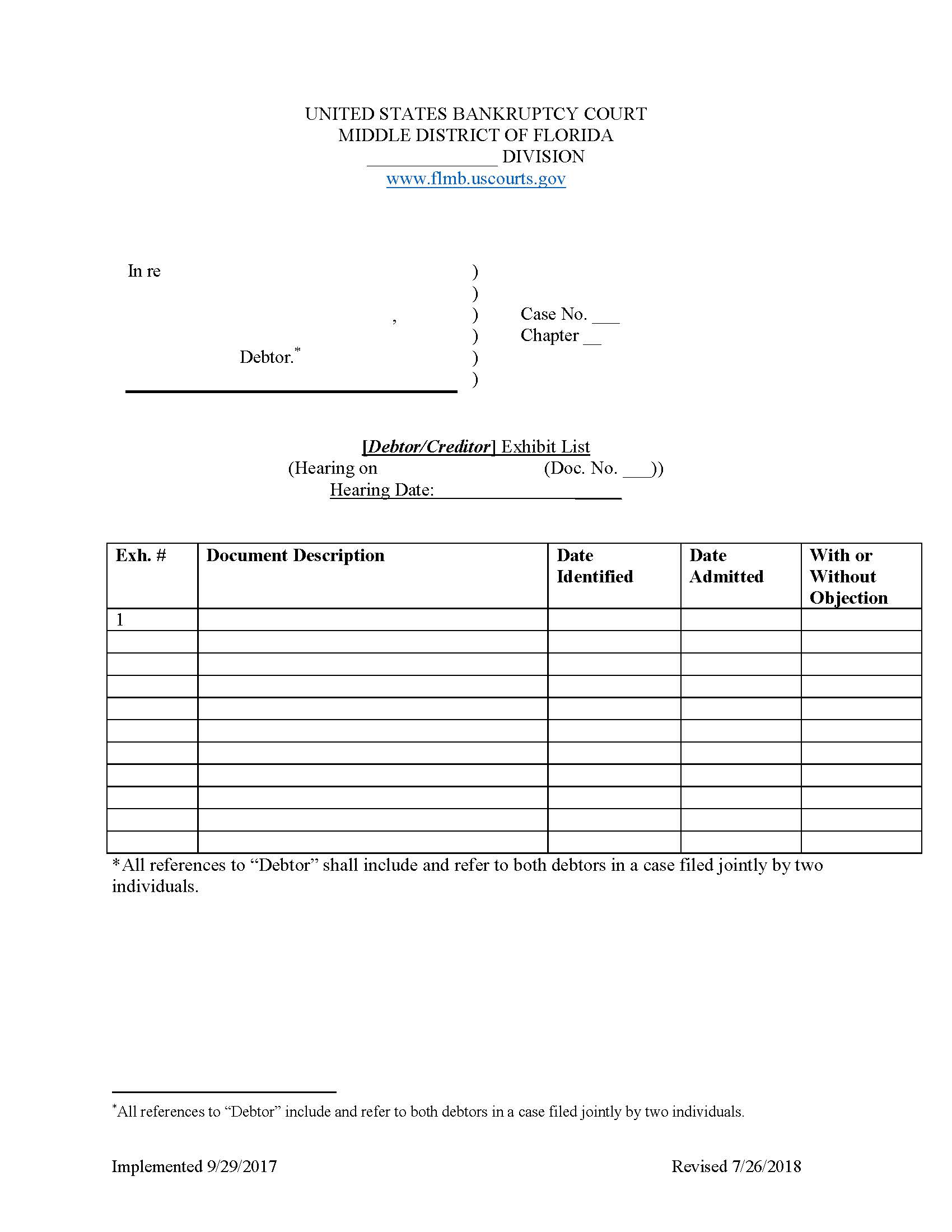 Exhibit List And Exhibit Cover Sheet | Pdf Fpdf Doc Docx | Florida