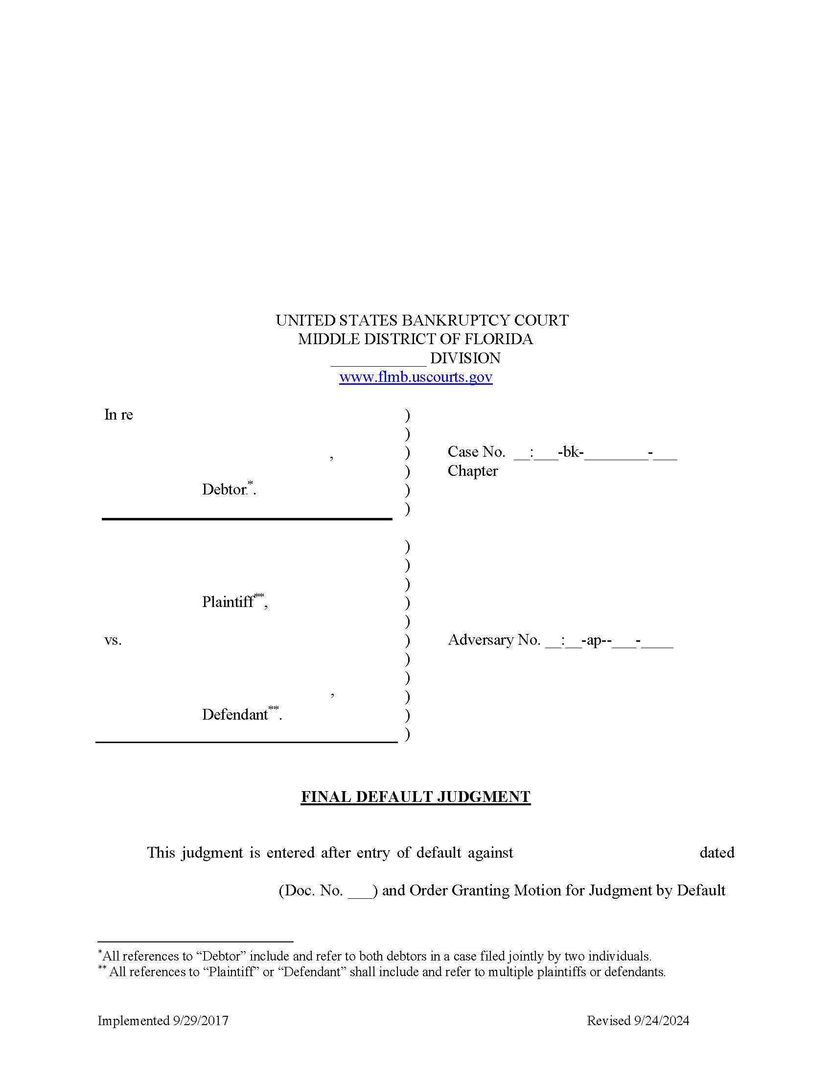 Final Default Judgment (Adversary) (Sample) | Pdf Fpdf Docx | Florida