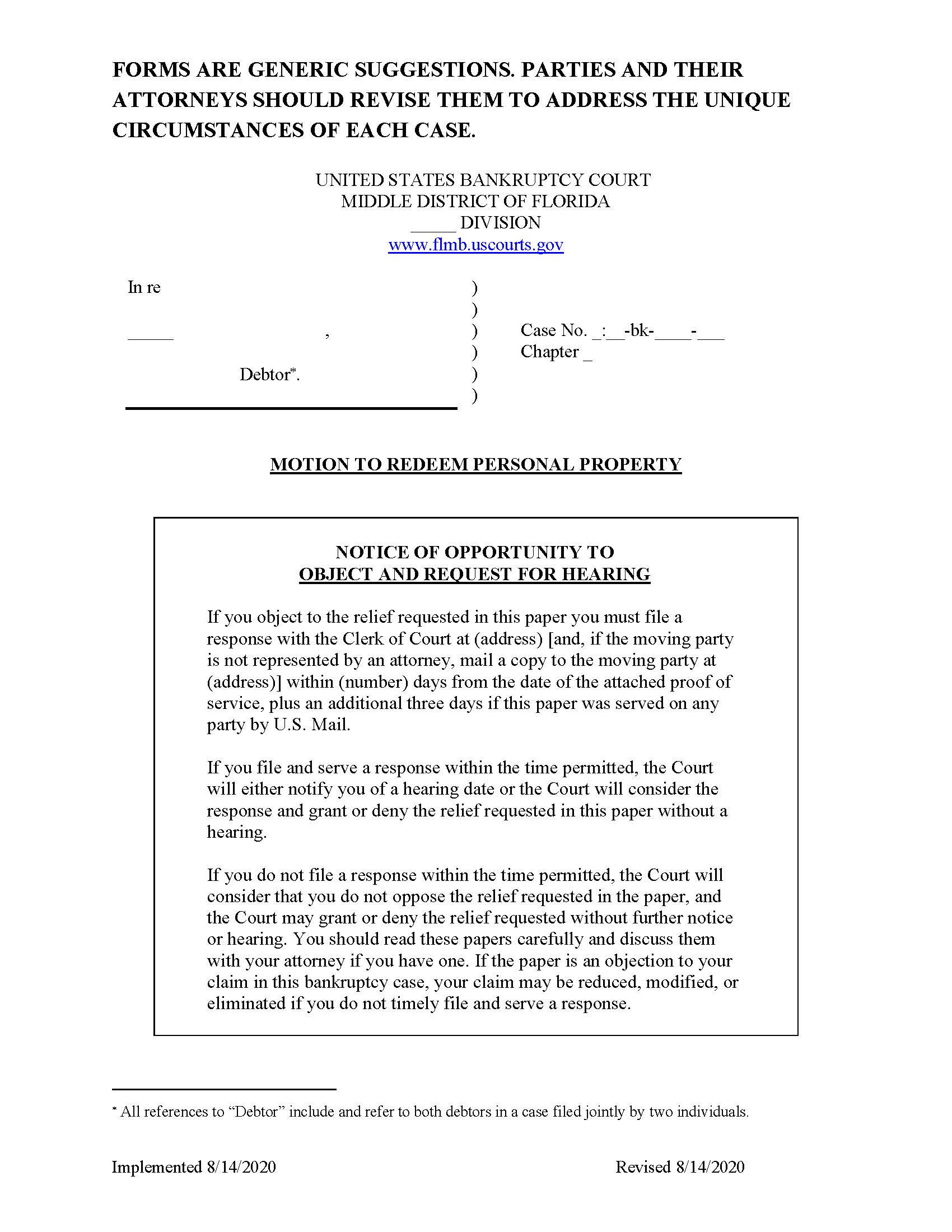 Motion To Redeem Personal Property | Pdf Fpdf Docx | Florida