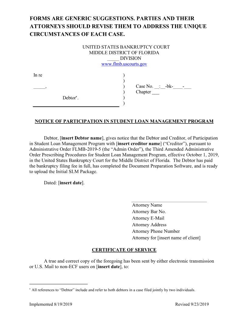 Notice Of Participation In Student Loan Management Program {FLMB NPSLMP} | Pdf Fpdf Docx | Florida