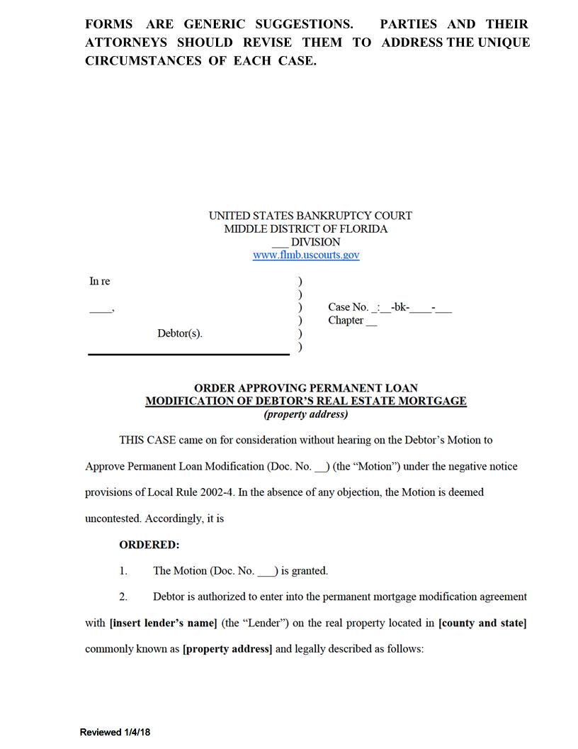 Order Approving Permanent Loan Modification Of Debtors Real Estate Mortgage {FLMB OAPMDM} | Pdf Fpdf Docx | Florida
