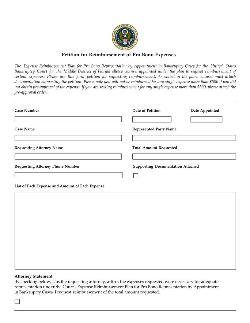Petition For Reimbursement Of Pro Bono Expenses | Pdf Fpdf Docx | Florida