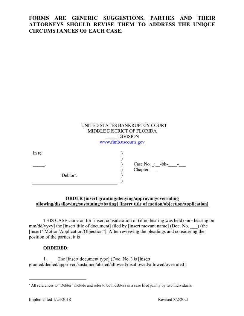 Proposed Order Template | Pdf Fpdf Docx | Florida