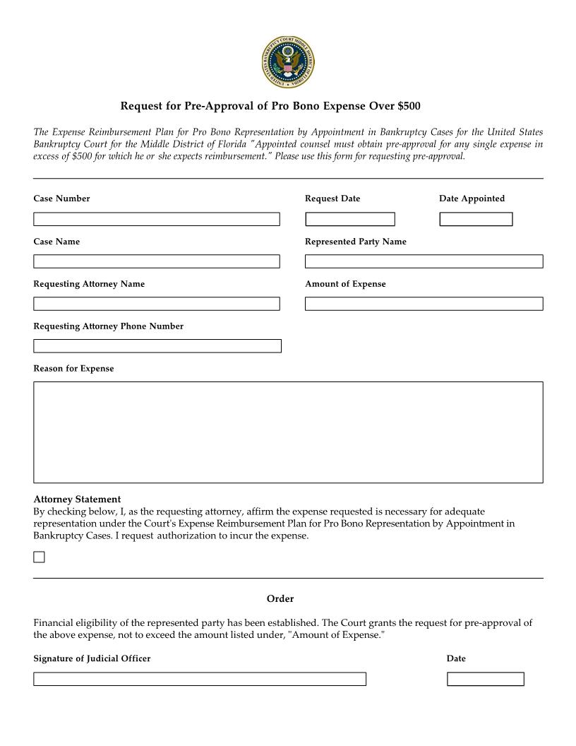 Request For Pre-Approval Of Pro Bono Expense Over 500 | Pdf Fpdf Docx | Florida