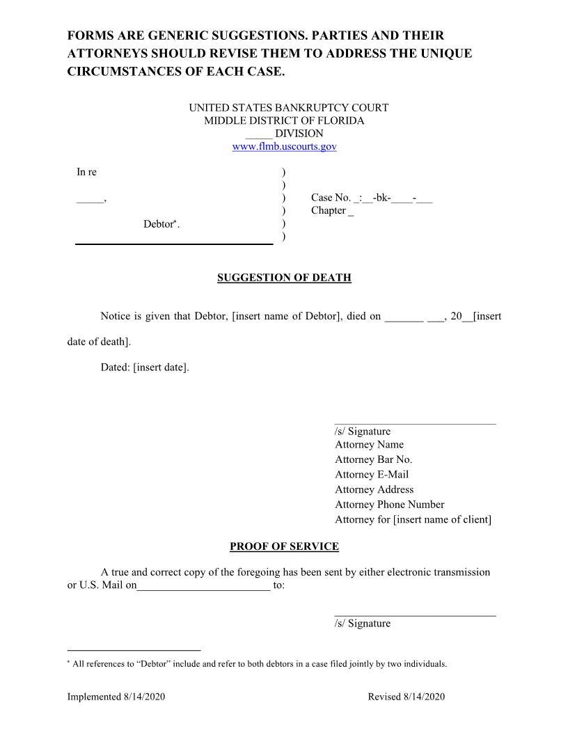 Sample Suggestion Of Death {FLMB SOD} | Pdf Fpdf Docx | Florida